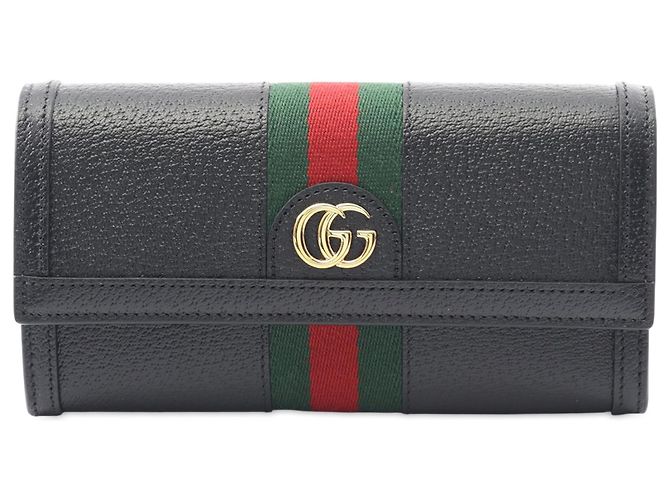 Gucci Black Leather Web Ophidia Long Wallet