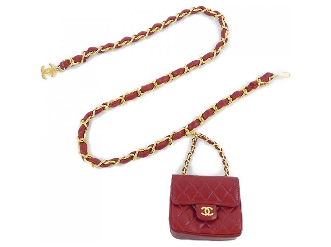 Chanel Leather Standard Belt Red Golden