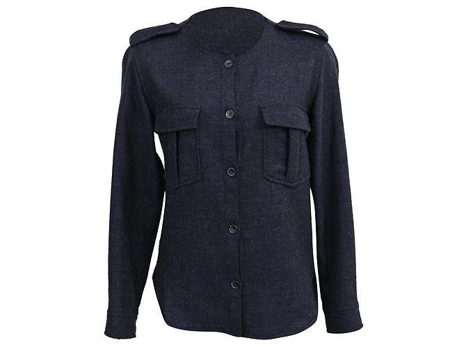 Isabel Marant Buttoned Blouse in Navy Blue Wool