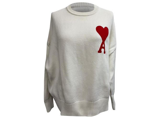 Suéter de cuello redondo Ami De Coeur en algodón crema
