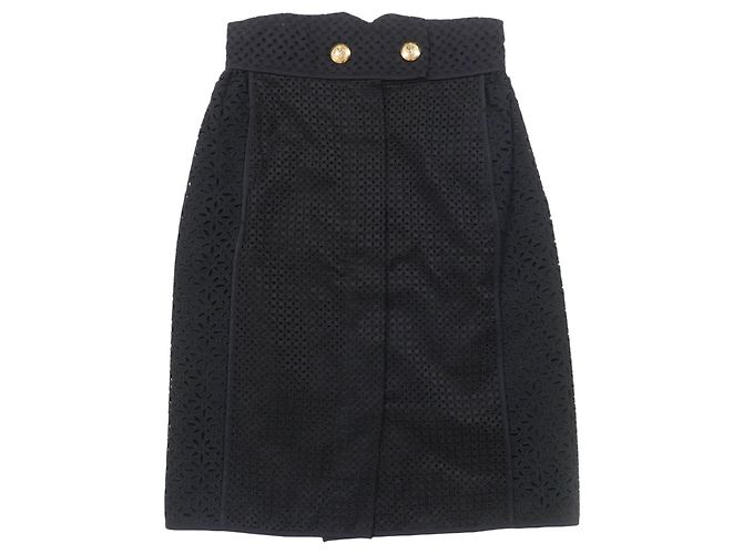 Gonna in pizzo con occhielli e design floreale Louis Vuitton Nero