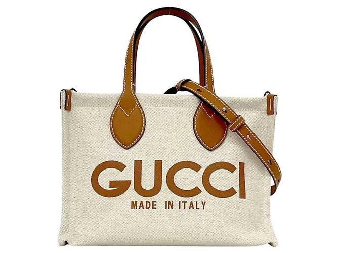 Bolsa de mão 2 em 1 Gucci em lona e couro bege e marrom Camelo