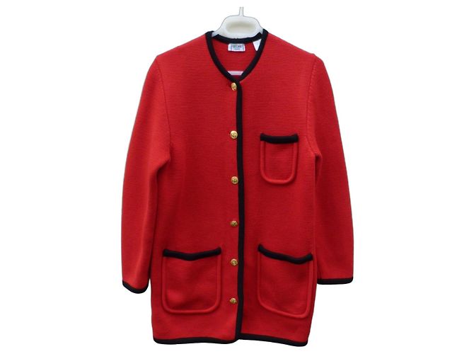 Céline Wollstrick Mantel rot schwarz Gold hardware