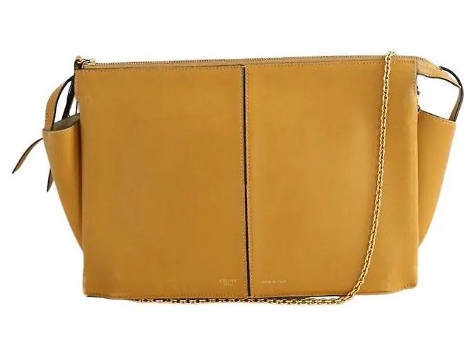 Céline Camel Leder Tri-Fold Umhängetasche Kamel 