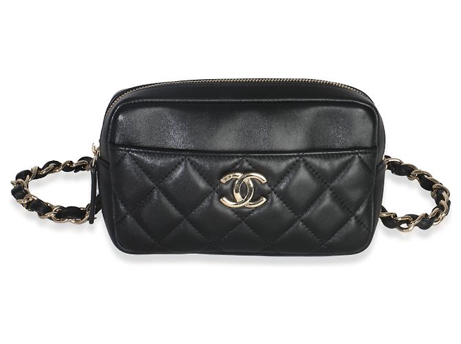 Schwarze gesteppte Lammleder-Gürteltasche mit Fronttasche von Chanel