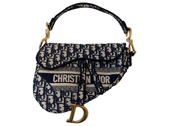Christian Dior Saddle Chain Pouch Jacquard Obliquo Blu