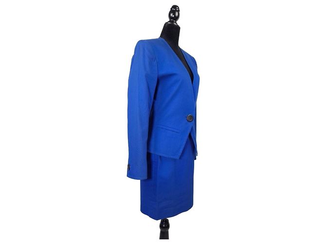 Yves Saint Laurent Saia tailleur azul YSL em algodão piquê 