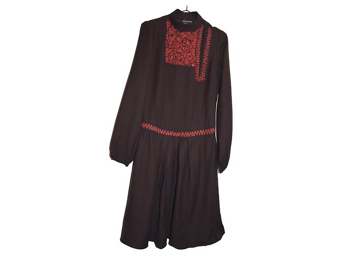 Antik Batik Braunes Wollkleid aus Canvas