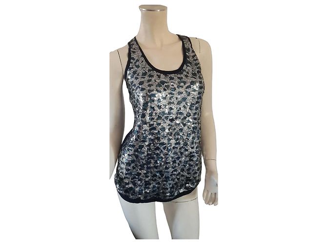 Top Bcbg Max Azria in cotone blu navy con paillettes