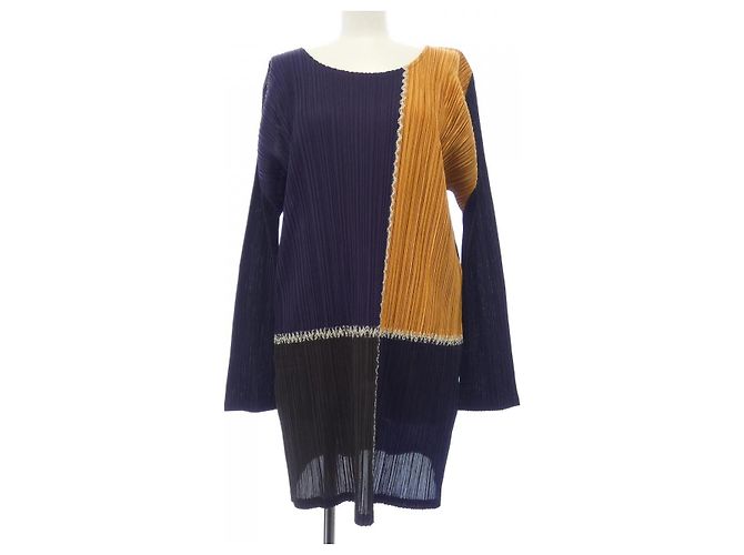 Issey Miyake Tunika Patchwork Pleats Please 2014 Marrone Porpora Blu navy