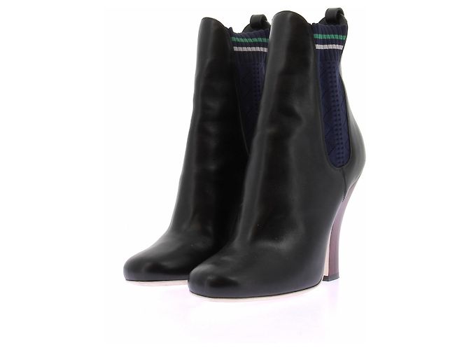 Fendi Bottines à talons noires et détails vert Black