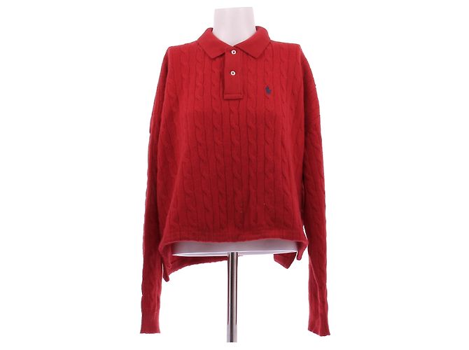 Polo Ralph Lauren Polo-Pullover aus rotem, gedrehtem Strick aus Wolle und Kaschmir