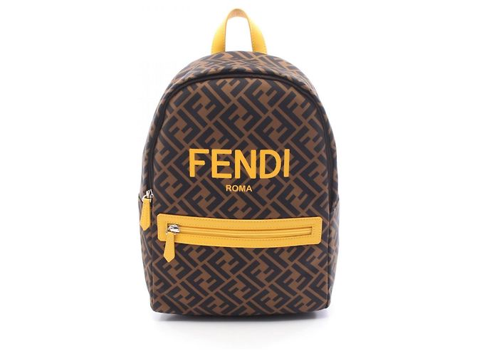 Fendi Zucca Backpack Brown Black Yellow Leather Nylon