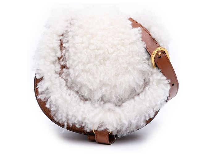 Mini bolsa Marcie em shearling e couro de bezerro Chloé Brown