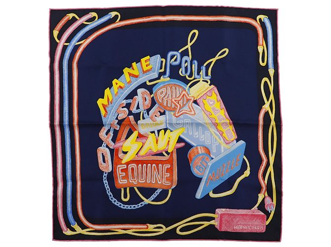 Bufanda de seda Gavroche Chevaloscope Neon Pointille 45 de Hermès Azul Azul marino