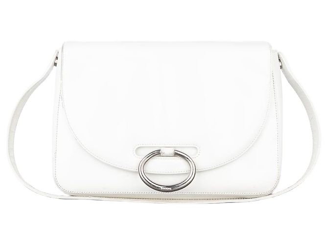 Prada 2000s Metal Ring Leather Shoulder Bag White