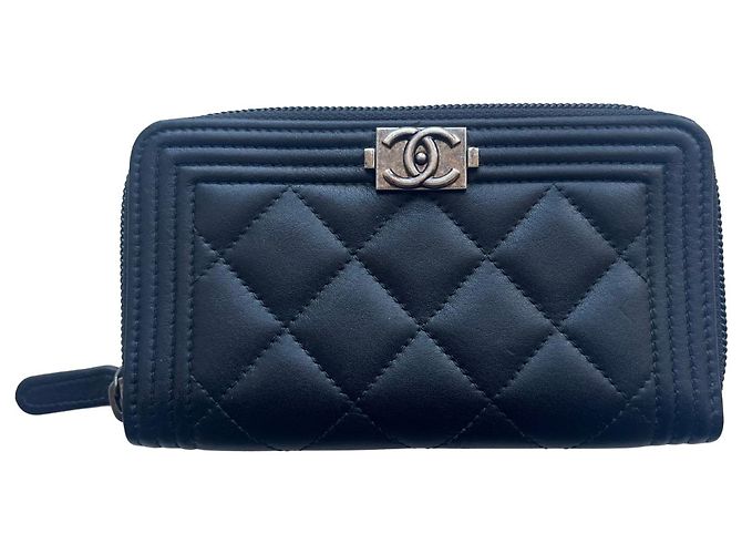 Chanel Quilted Small Boy Zip Around Black