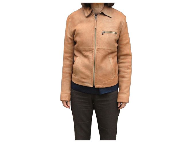 Dolce & Gabbana Lederbikerjacke hellbraun