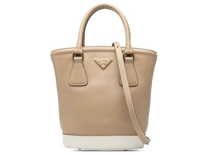 Bolsa bucket Saffiano marrom Prada Bege