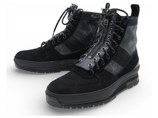 STIVALI ALLA CAVIGLIA LOUIS VUITTON HARLEM MONOGRAM ECLIPSE 6.5 41.5 FR Nero