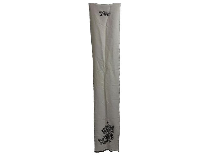 Sciarpa in lino nero e bianco con ricamo del logo Alexander McQueen Crudo