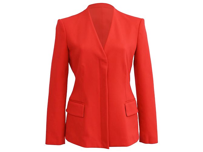 Theory Hidden-Buttoned Blazer with Pockets in Red Wool