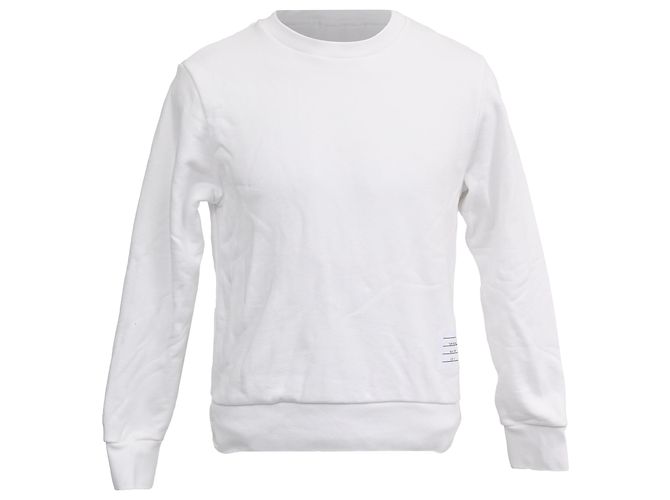 Maglione in cotone bianco con collo rotondo e striscia centrale di Thom Browne Crudo