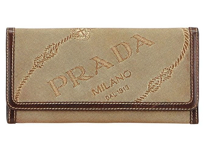 Prada Logo Jacquard Canvas Leather Long Wallet