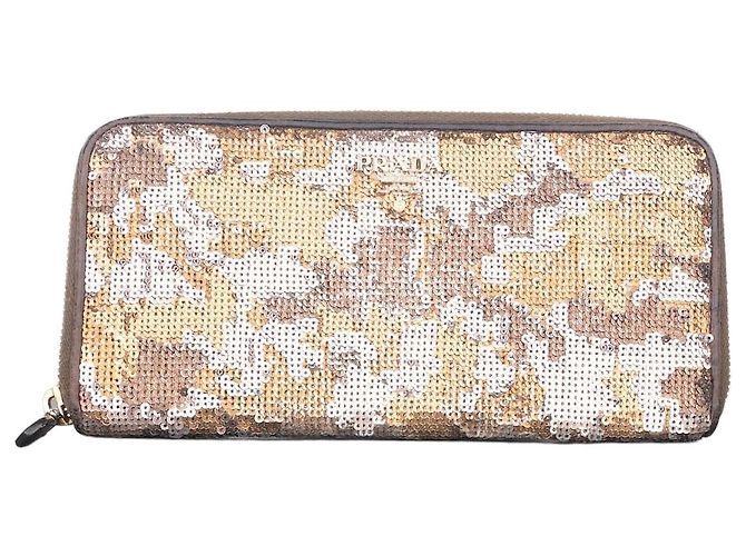 Prada 2010s Sequin Camouflage Clutch Zipper Wallet Golden