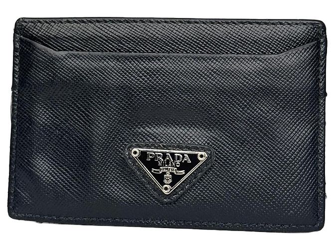 Vintage Prada Triangle Saffiano Leather Card Holder Black