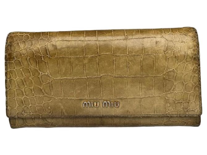 Vintage Miu Miu Crocodile Emblossed Leather Wallet Light Brown