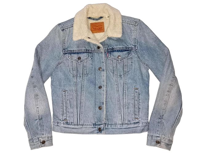 Levi's Giacca di jeans trucker standard in denim blu foderata in Sherpa per donna di tipo 3