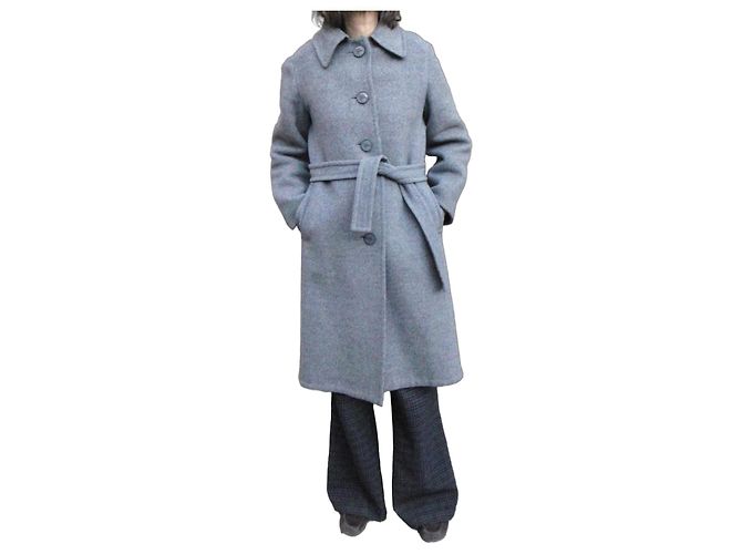 Burberry Grey Wool Coat with Belt