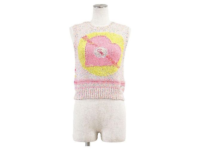 Timeless Chanel P76454 Chaleco de punto de mezcla de algodón Rosa Multicolor