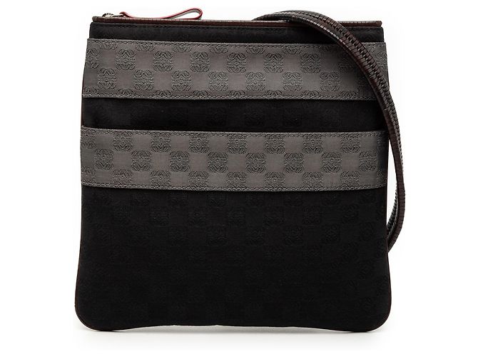 LOEWE Borsa a tracolla in tela nera con anagramma Nero