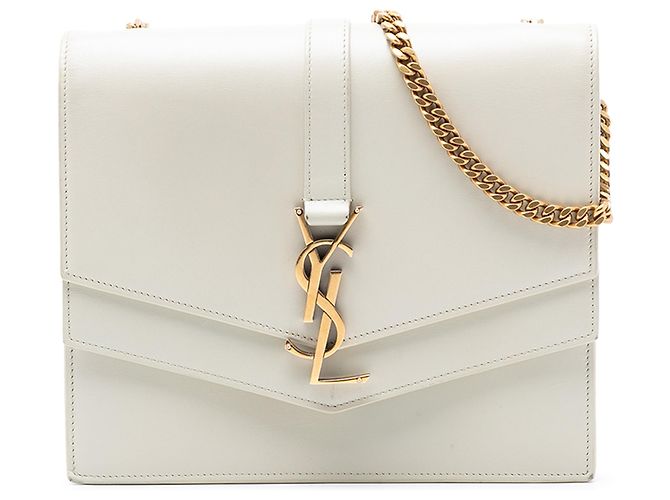 Saint Laurent White Medium Leather Monogram Sulpice Crossbody