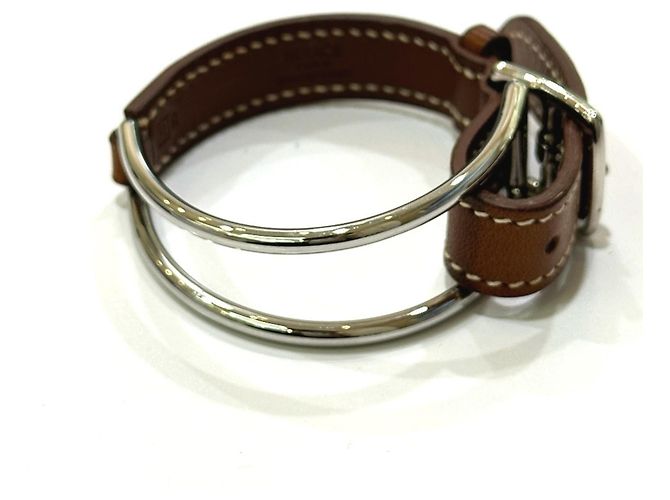 Pulseira de couro marrom e metal Hermès 