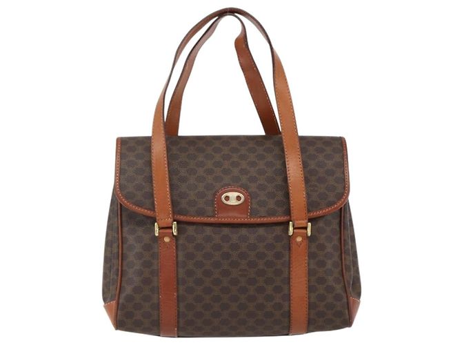 Céline Celine Vintage Macadam Tela e Pelle Marrone