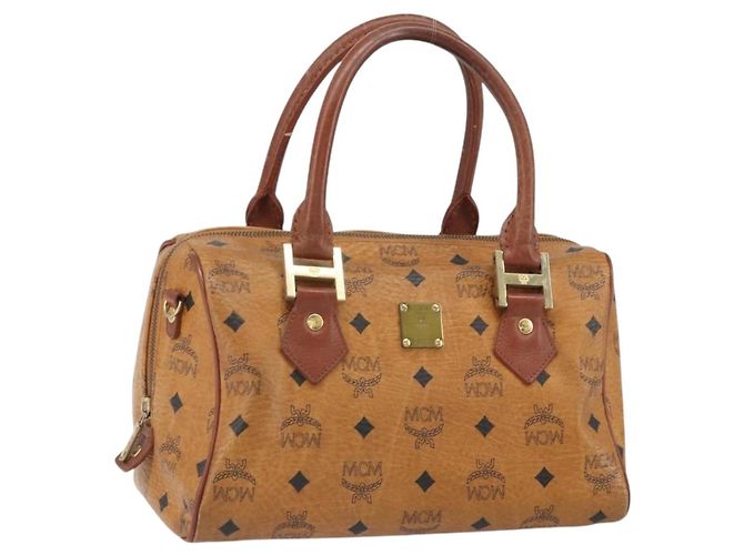 MCM Vicetos Logogram Sac à Main en Cuir PVC Marron Or Auth gh1634 Doré