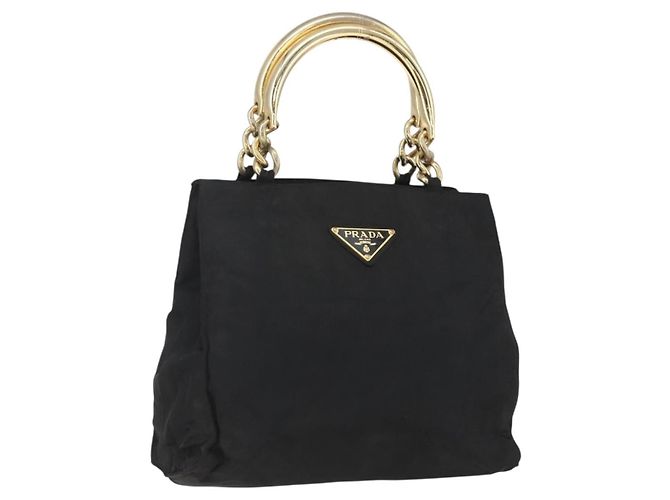 PRADA Borsa a mano con catena in nylon nero e oro Auth gh1687 D'oro