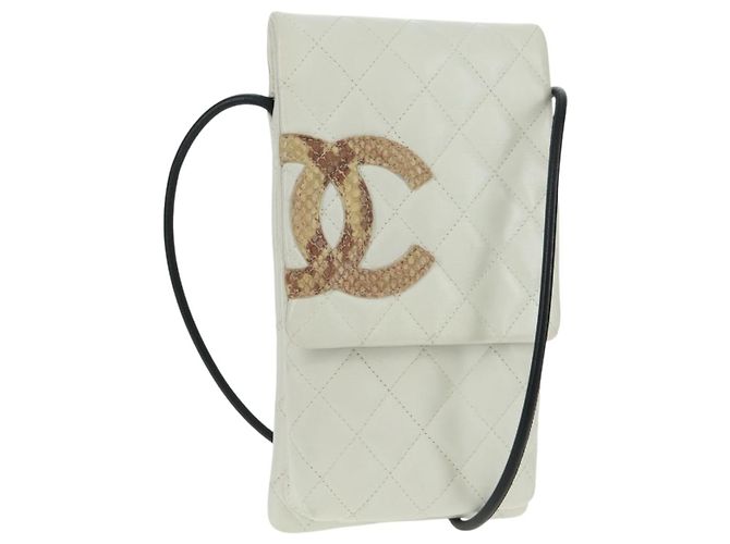 Sac à épaule CHANEL Matelassé Cambon en cuir blanc et noir CC Auth BA9742V