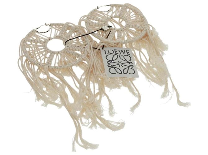 Orecchino LOEWE in tela bianca e argento Auth bs32653V Bianco