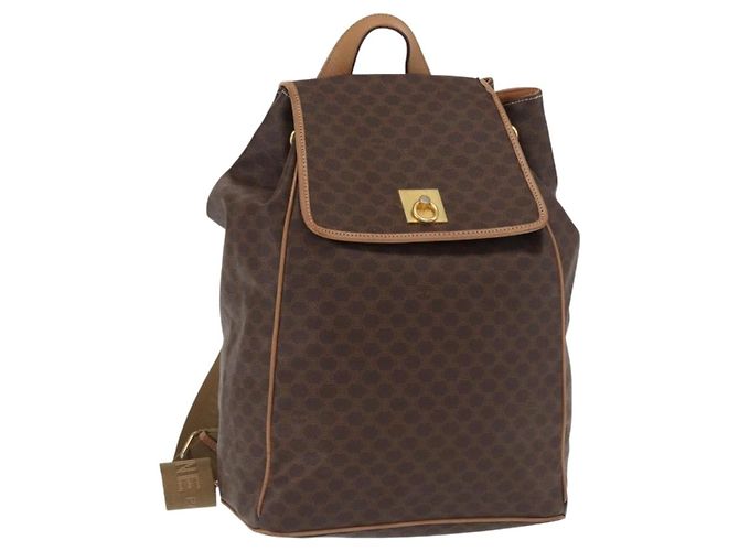 Céline Mochila de lona Macadam CELINE em couro PVC marrom e dourado Auth bs32649