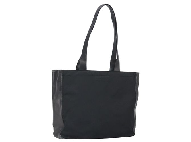 Bolsa Tote PRADA em nylon e couro preto prata Auth gh1640