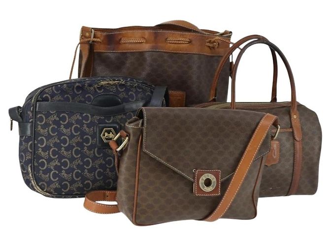 Céline CELINE Macadam Canvas C Macadam Canvas Tasche PVC 4 Set Braun Marine Auth fm5067 Marineblau