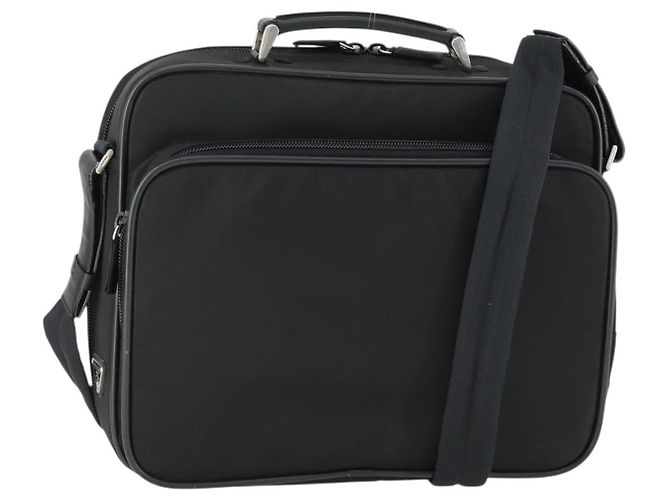 PRADA Shoulder Bag Nylon Black Silver Auth 164507 Silvery