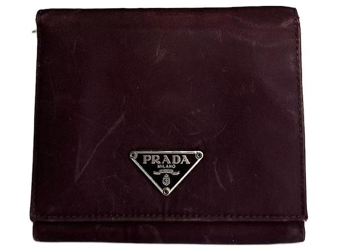 Vintage Prada Triangle Logo Polyester/Leather Wallet Purple