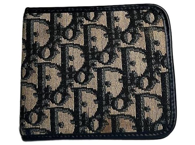 Vintage Dior Oblique Monogram Wallet Beige Navy Navy blue