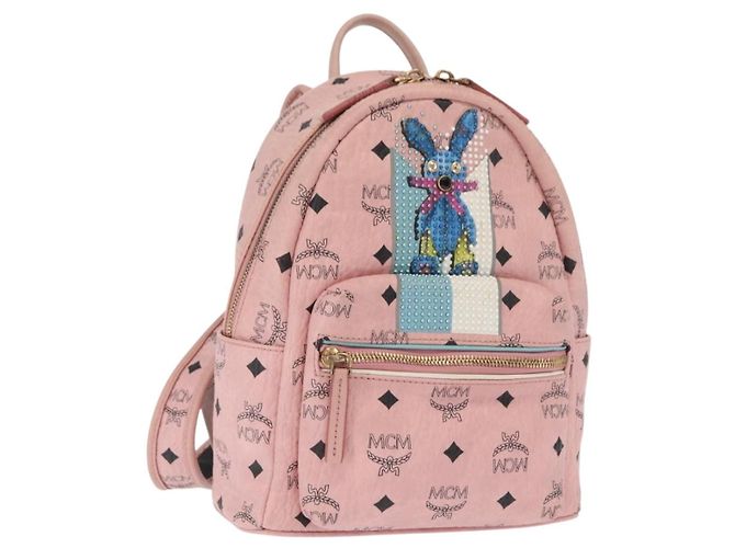 MCM Vicetos Logogram Backpack PVC Leather Pink Gold Auth 164828 Golden