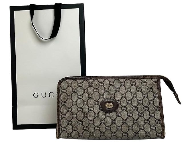 Vintage Gucci Leder Clutch Grau Braun